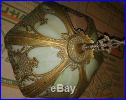 Antique Ornate 6 Panel Slag Glass Table Lamp Shade Parts Repair