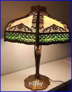 Antique Ornate Art Deco 6-Panels Curved Slag Stained Glass Lamp BEAUTY