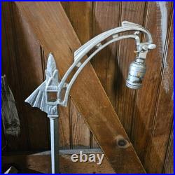 Antique Ornate Cast Iron Bridge Lamp Slag Glass Spanish Revival Bat Wing