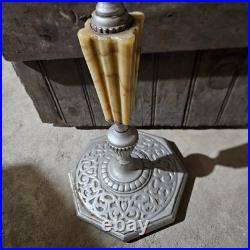 Antique Ornate Cast Iron Bridge Lamp Slag Glass Spanish Revival Bat Wing