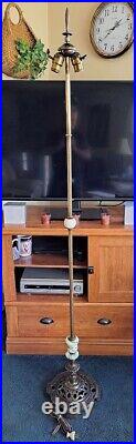 Antique Ornate Victorian Floor Lamp Art Nouveau Cast iron Brass Onyx Marble