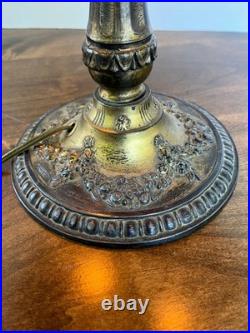 Antique Ornate Victorian Ruby Red Gilted Slag Glass Table Lamp with Crown Accent