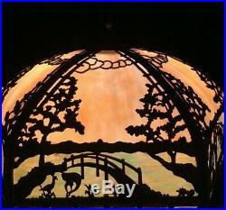 Antique Overlay 12 Panel Slag Glass Lamp by Empire Lamp & Brass Mfg. Of Chicago