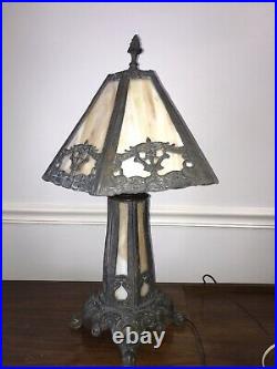 Antique PEH Victorian Lamp With White Slag Glass Shade With Amber Mix Colors