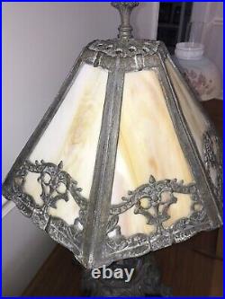 Antique PEH Victorian Lamp With White Slag Glass Shade With Amber Mix Colors