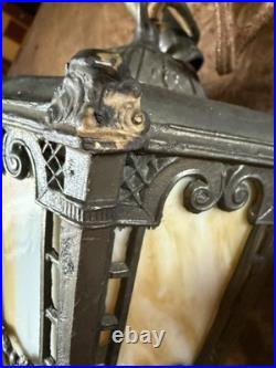 Antique Pair GOTHIC SLAG GLASS HANGING LAMPS Light Fixtures Antique Pair GOTHIC SLAG GLASS HANGING LAMPS Light Fixtures
