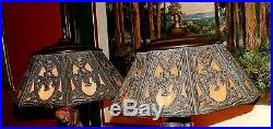 Antique Pair POUL HENNINGSEN 8 PANEL Slag Glass Reticulated Putti Angel Lamps