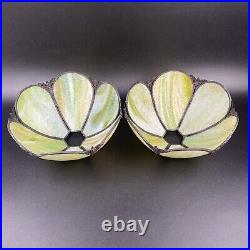 Antique Pair Set of Light Green Marble Slag Glass Tulip Light Shade 9.75x5x4