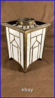 Antique Panel Art Nouveau Deco Arts Crafts Slag Glass Lamp Light Pendant Shade