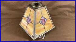 Antique Panel Art Nouveau Deco Arts Crafts Slag Glass Lamp Light Pendant Shade