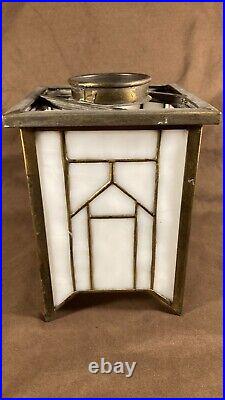 Antique Panel Art Nouveau Deco Arts Crafts Slag Glass Lamp Light Pendant Shade