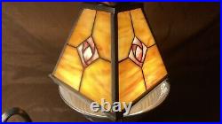 Antique Panel Art Nouveau Deco Arts Crafts Slag Glass Lamp Light Pendant Shade