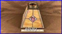 Antique Panel Art Nouveau Deco Arts Crafts Slag Glass Lamp Light Pendant Shade