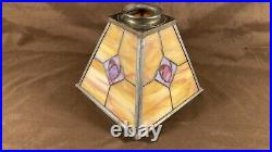 Antique Panel Art Nouveau Deco Arts Crafts Slag Glass Lamp Light Pendant Shade