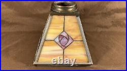 Antique Panel Art Nouveau Deco Arts Crafts Slag Glass Lamp Light Pendant Shade