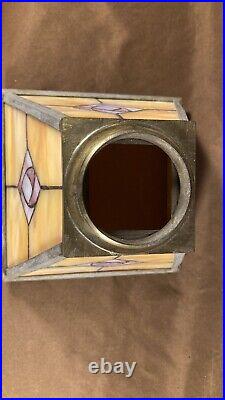 Antique Panel Art Nouveau Deco Arts Crafts Slag Glass Lamp Light Pendant Shade