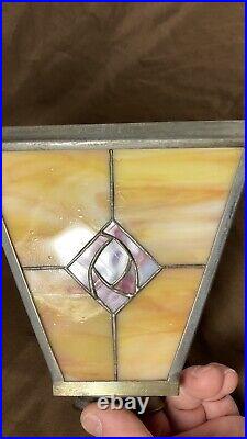 Antique Panel Art Nouveau Deco Arts Crafts Slag Glass Lamp Light Pendant Shade