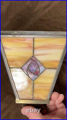Antique Panel Art Nouveau Deco Arts Crafts Slag Glass Lamp Light Pendant Shade