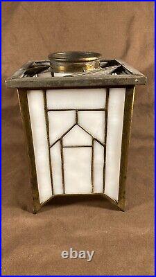 Antique Panel Art Nouveau Deco Arts Crafts Slag Glass Lamp Light Pendant Shade