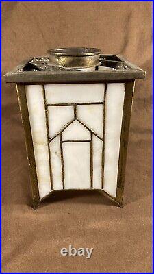 Antique Panel Art Nouveau Deco Arts Crafts Slag Glass Lamp Light Pendant Shade