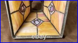 Antique Panel Art Nouveau Deco Arts Crafts Slag Glass Lamp Light Pendant Shade