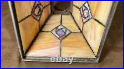 Antique Panel Art Nouveau Deco Arts Crafts Slag Glass Lamp Light Pendant Shade