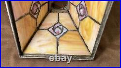 Antique Panel Art Nouveau Deco Arts Crafts Slag Glass Lamp Light Pendant Shade