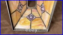 Antique Panel Art Nouveau Deco Arts Crafts Slag Glass Lamp Light Pendant Shade