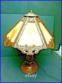 Antique Panel Slag Glass Lamp Floral