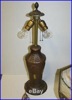 Antique Paneled Slag Glass Table Lamp 8 bent glass sections