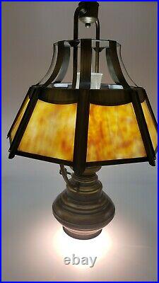 Antique Parlor Lamp Slag Glass And Brass