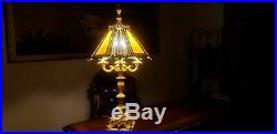 Antique Pierced Metal Slag Glass 4 Arm Candelabra French Table Lamp. 30'' Tall