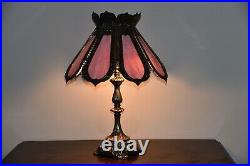 Antique Pink Slag Glass Lamp Art Nouveau Table Lamp 8 Panels