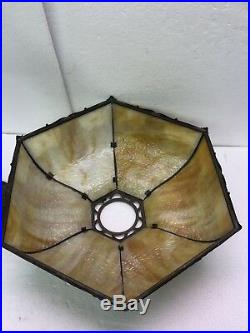 Antique Pittsburgh Flower Basket Filigree & Curved Caramel Slag Glass Lamp Nice