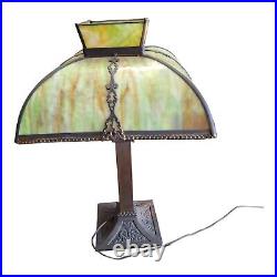 Antique Pittsburgh Lamp Brass & Glass Co Pilabrasgo Green Slag Glass Lamp