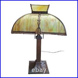 Antique Pittsburgh Lamp Brass & Glass Co Pilabrasgo Green Slag Glass Lamp