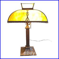 Antique Pittsburgh Lamp Brass & Glass Co Pilabrasgo Green Slag Glass Lamp