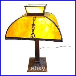 Antique Pittsburgh Lamp Brass & Glass Co Pilabrasgo Green Slag Glass Lamp