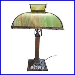 Antique Pittsburgh Lamp Brass & Glass Co Pilabrasgo Green Slag Glass Lamp