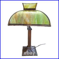 Antique Pittsburgh Lamp Brass & Glass Co Pilabrasgo Green Slag Glass Lamp