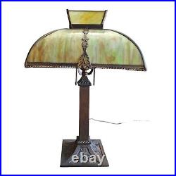Antique Pittsburgh Lamp Brass & Glass Co Pilabrasgo Green Slag Glass Lamp