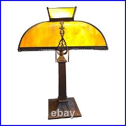 Antique Pittsburgh Lamp Brass & Glass Co Pilabrasgo Green Slag Glass Lamp