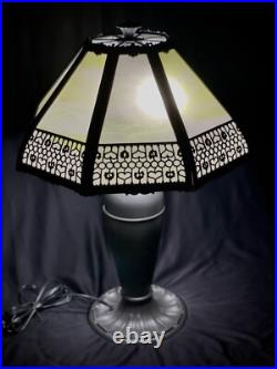 Antique Pittsburgh Lamp with 8 Panel Slag Glass Shade Mission Arts & Crafts Era