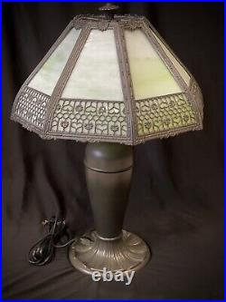 Antique Pittsburgh Lamp with 8 Panel Slag Glass Shade Mission Arts & Crafts Era