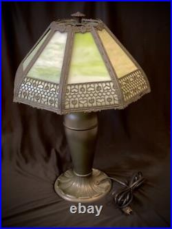 Antique Pittsburgh Lamp with 8 Panel Slag Glass Shade Mission Arts & Crafts Era
