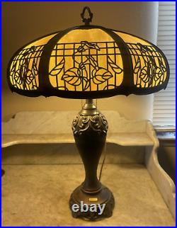 Antique Polygon Beige Chicago Lamp Co Slag Glass Shade withDale Tiffany Base Lamp Antique Polygon Beige Chicago Lamp Co Slag Glass Shade withDale Tiffany Base Lamp