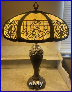 Antique Polygon Beige Chicago Lamp Co Slag Glass Shade withDale Tiffany Base Lamp Antique Polygon Beige Chicago Lamp Co Slag Glass Shade withDale Tiffany Base Lamp