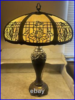 Antique Polygon Beige Chicago Lamp Co Slag Glass Shade withDale Tiffany Base Lamp Antique Polygon Beige Chicago Lamp Co Slag Glass Shade withDale Tiffany Base Lamp