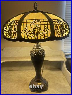 Antique Polygon Beige Chicago Lamp Co Slag Glass Shade withDale Tiffany Base Lamp Antique Polygon Beige Chicago Lamp Co Slag Glass Shade withDale Tiffany Base Lamp