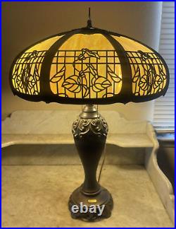 Antique Polygon Beige Chicago Lamp Co Slag Glass Shade withDale Tiffany Base Lamp Antique Polygon Beige Chicago Lamp Co Slag Glass Shade withDale Tiffany Base Lamp